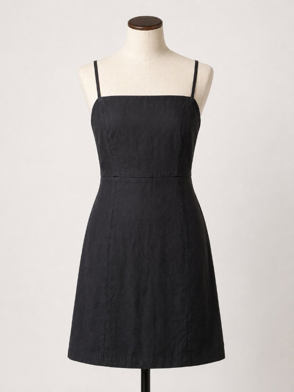 Vintage Y2K Halston Black Linen Blend Mini Dress Minimalist 90s LBD - Picture 2 of 5